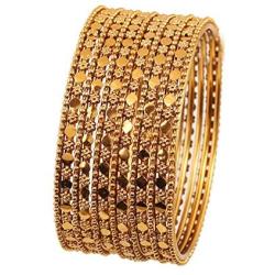 Touchstone ''Golden Bangle Collection Beautifully Hand Hammered Exotic Grain Work Wrist Filler Indian Bollywood Designer Jewelry Metal Bangle Bracelets in Antique Gold Tone for Women. Set of 13.