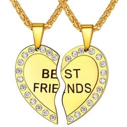 U7 Best Friend Necklace for 2 BFF Friendship Jewelry Stainless Steel Heart Shape Pendant Custom Engrave Name/Date/Text Couple Matching Set for Men Women, Chain 22''+2'' Extender