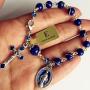 elegantmedical CATHOLIC Silver Wire Wraped Lapis lazul BEAD BRACELET ROSARY CROSS