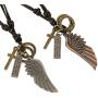 Injoy Jewelry Leather Pendant Necklace Vintage Angel Wing Cross Pendant Leather Cord Necklace Adjustable