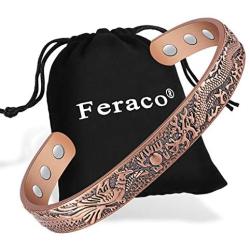 Feraco Copper Bracelets for Men Women Magnetic Therapy Bracelet for Arthritis Pain Relief Vintage Dragon Phoenix 99.9% Solid Copper Cuff Bangle