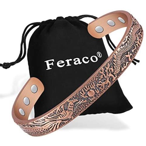 Feraco Copper Bracelets for Men Women Magnetic Therapy Bracelet for Arthritis Pain Relief Vintage Dragon Phoenix 99.9% Solid Copper Cuff Bangle