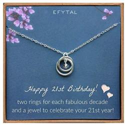 EFYTAL 21st Birthday Gifts for Her, Sterling Silver 21 year old Necklace Gift for Women, Best Friend or Daughter