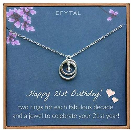 EFYTAL 21st Birthday Gifts for Her, Sterling Silver 21 year old Necklace Gift for Women, Best Friend or Daughter