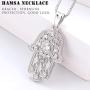Aniu 925 Sterling Silver Necklace for Women, Hamsa Hand of Fatima Evil Eye Pendant with Cubic Zirconia, Comes with Black Jewelry Gift Box and 18 Inch Chain