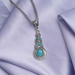 Asooll Bohemian Turquoise Necklace Chain Silver Water Drop Blue Beaded Necklace Pendant Fashion Jewelry for Women
