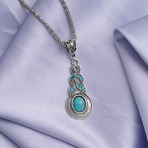 Asooll Bohemian Turquoise Necklace Chain Silver Water Drop Blue Beaded Necklace Pendant Fashion Jewelry for Women Asooll Bohemian Turquoise Necklace Chain Silver Water Drop Blue Beaded Necklace Pendant Fashion Jewelry for Women
