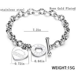 kelistom 316L Stainless Steel Love Heart Charm Bracelet for Women Teen Girls Romantic Gift Silver/Rose/18k Gold Plated OT Clasp Bracelets