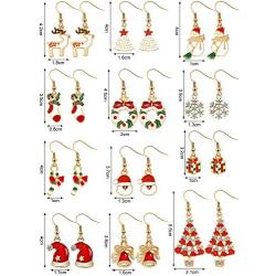12 Pairs Christmas Drop Dangle Earrings Xmas Jewelry Earrings Set for Women