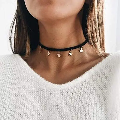 Haloty Punk Choker Necklace Gold Star Pendant Necklaces Chain Short Necklace Jewelry for Women and Girls Haloty Punk Choker Necklace Gold Star Pendant Necklaces Chain Short Necklace Jewelry for Women and Girls