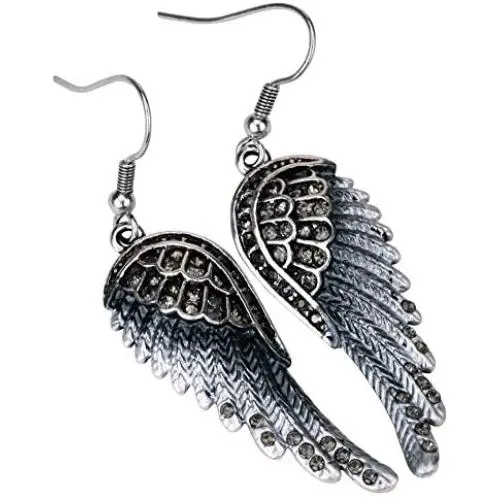 YACQ Womens Guardian Angel Wings Dangle Earrings - 2-1/5 Inch Long - Lead & Nickle Free - Women Girls Biker Crystal Jewelry YACQ Womens Guardian Angel Wings Dangle Earrings - 2-1/5 Inch Long - Lead & Nickle Free - Women Girls Biker Crystal Jewelry