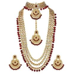 CROWN JEWEL Indian Bridal Wedding Kundan Choker 5 Pcs Pearl Jewelry Necklace Earrings Set for Women