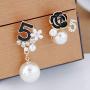Faux Imitation Pearl White Black Floral Dangle Drop Earrings Studs