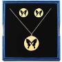 Vocheng Gold Monarch Butterfly and Earring Sets for Women Teen Girls,Hollow Out 316L Stainless Steel Pendant Necklace and Round Stud Piercing Earrings, with Fine Gift Box and Cute Card Jewelry Set