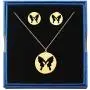 Vocheng Gold Monarch Butterfly and Earring Sets for Women Teen Girls,Hollow Out 316L Stainless Steel Pendant Necklace and Round Stud Piercing Earrings, with Fine Gift Box and Cute Card Jewelry Set