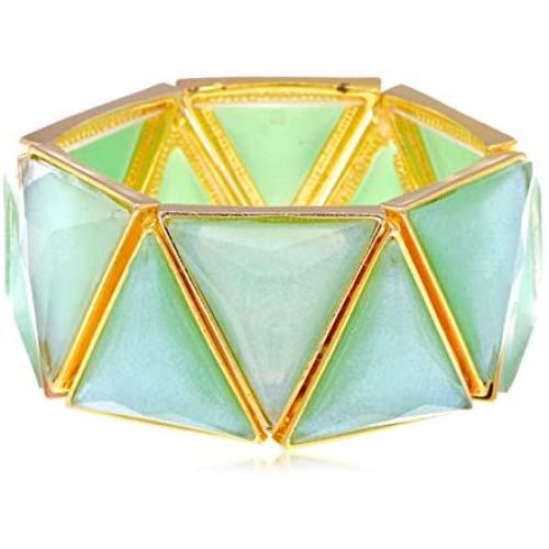 Alilang Mint Green Egyptian Pyramid Style Statement Bracelet With Golden Toned Accents