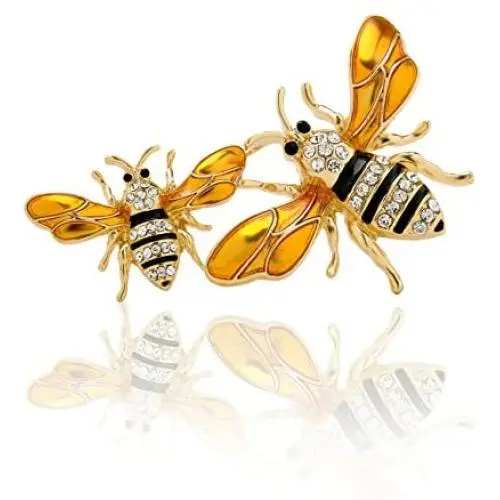 PANGRUI Exquisite Enamel Big and a Small Bumblebee Brooch Pin with Crystal Rhinestones PANGRUI Exquisite Enamel Big and a Small Bumblebee Brooch Pin with Crystal Rhinestones