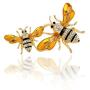 PANGRUI Exquisite Enamel Big and a Small Bumblebee Brooch Pin with Crystal Rhinestones