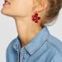 Camellia Flower Earrings for Women Minimalist Asymmetrical Circle Leaverback Long Dangle Earrings