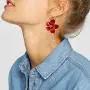 Camellia Flower Earrings for Women Minimalist Asymmetrical Circle Leaverback Long Dangle Earrings