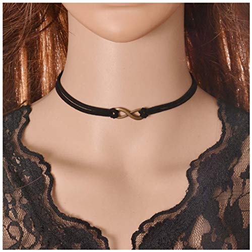 Olbye Infinity Necklace Choker Black Leather Charm Necklace Jewelry for Women and Girls Simple Minimal Necklace (Infinity Charm)