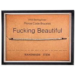 Fucking Beautiful Bracelet Morse Code Jewelry Gift for Her 925 Sterling Silver Bead on Silk Cord Bracelet Inspirational Jewelry for Women