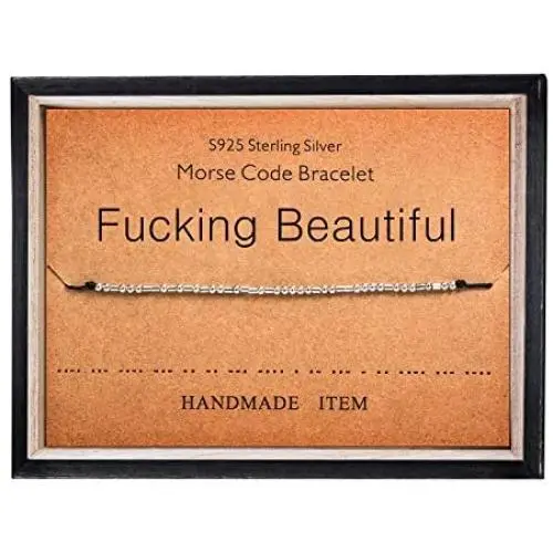 Fucking Beautiful Bracelet Morse Code Jewelry Gift for Her 925 Sterling Silver Bead on Silk Cord Bracelet Inspirational Jewelry for Women Fucking Beautiful Bracelet Morse Code Jewelry Gift for Her 925 Sterling Silver Bead on Silk Cord Bracelet Inspirational Jewelry for Women