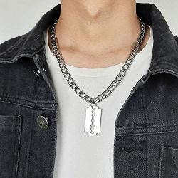 Hisatan Hip Hop Jewelry Punk Rock Biker Stainless Steel Razor Blade Pendant Necklace for Men with 20 Inch Chain