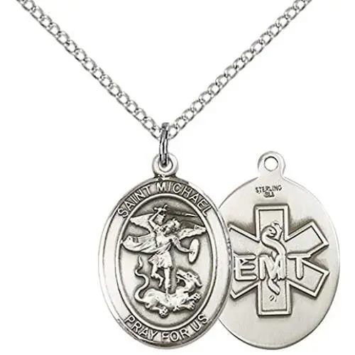 F A Dumont Sterling Silver St. Michael/EMT Pendant with 18'' Stainless Steel Lite Curb Chain. Patron Saint of Police Officers/EMTs F A Dumont Sterling Silver St. Michael/EMT Pendant with 18'' Stainless Steel Lite Curb Chain. Patron Saint of Police Officers/EMTs