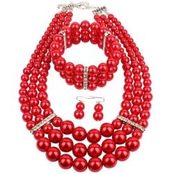 NA Kosmos-LI Multi Layer Simulated Pearl Strand Costume Jewelry Set