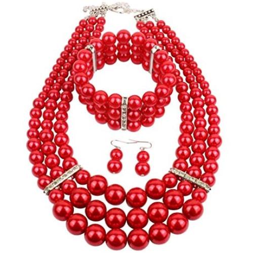 NA Kosmos-LI Multi Layer Simulated Pearl Strand Costume Jewelry Set