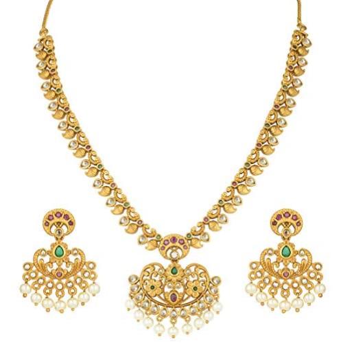 Aheli South Indian Traditional CZ Designer Necklace Earrings Bollywood Ethnic Wedding Jewelry Set for Women Girls