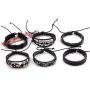 León Jewelry 6PCS Set Handmade Braided Leather Bracelet Unisex Skull Star Wide Cuff Bangle Cosplay Costume Adjustable Biker Wristband Wrap