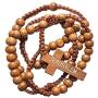 Christian Catholic Wooden Beige Rosary Prayer Beaded Cross Crucifix Christ Jesus Necklace for Auto Car for Men Women Religious Jewelry Jerusalem Pendant 20''