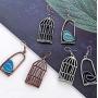 YINLIN Fashion Antique Lovely Asymmetric Birdcage Dangle Earring Enamel Bird In Cage Animal Jewelry
