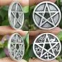 OhDeal4U 2 Sided Protection Elemental Disk Paganism Pentagram Star 5 Elements Disc Earth Air Spirit Water Fire and Coexist Religion Pewter Coin Pendant Medallion Amulet Charm