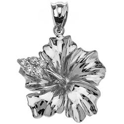 Flower Collection Sterling Silver Caribbean Hibiscus (Malvaceae) Cubic Zirconia Pendant