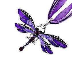 AKOAK Fashion Creative Bohemian Jewelry Ethnic Multi-layer Chain Colorful Enamel Dragonfly Pendant Necklace（Purple）