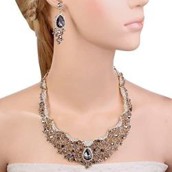 EVER FAITH Womens Austrian Crystal Flower Cluster Teardrop Necklace Earrings Set