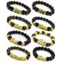 Jewdreamer 8 PCS Feng Shui Pi Xiu Bracelet for Men Women Black Obsidian Bracelet Good Luck Pi Yao Attract Wealth Jewelry Adjustable Elastic