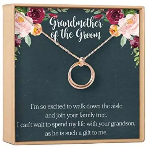 Dear Ava Grandmother of the Groom Gift Necklace - 2 Symmetrical Linked Circle Necklace is the Perfect Wedding, Bridal Party or Rehearsal Dinner Gift - Grandmother Jewelry Charm Comes in Rose Gold Plated Brass