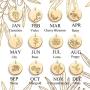 Fettero Birth Month Flower Necklace for Women Gold Disc Round Medal Pendant Engraved Floral 14K Gold Plated Minimalist Simple Personalized Jewelry Gift