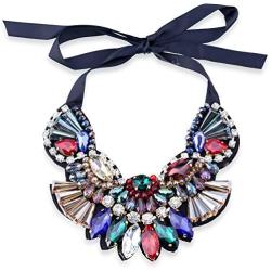 HAHA&TOTO Bohemian Crystal Fabrics Handmade Torques Necklace for Women Gilrs Wedding Party Fashion Statement Crystal Necklace Collar Choker Pendant Jewelry