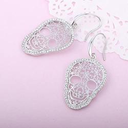 Dangle Earring for Women,Halloween Skull Drop Earring Girls Gold Silver Earrings with CZ Crystal Stainless Steel Earring