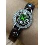 Mini Snap Jewelry Brown Rhinestone Halo Magnetic Leather Bracelet Holds 12mm Snaps