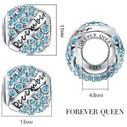 FOREVER QUEEN Birthstone Charms for Charms Bracelet- 925 Sterling Silver Bead Openwork Charms, Happy Birthday Charms for Bracelet and Necklace