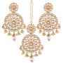 Aheli Ethnic Faux Kundan Drop Pearl Beads Dangle Earrings Maang Tikka Set Bollyood Wedding Party Fashion Jewelry for Women