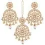 Aheli Ethnic Faux Kundan Drop Pearl Beads Dangle Earrings Maang Tikka Set Bollyood Wedding Party Fashion Jewelry for Women