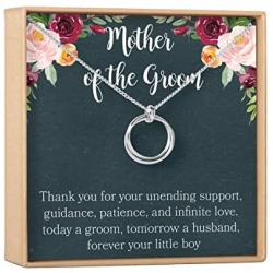 Dear Ava Mother of The Groom Gift Necklace: Parent of The Groom Jewelry, 2 Linked Circles (Silver-Plated-Brass, NA)