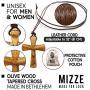 Hand Carved Tapered Wooden Cross Necklace for Men & Women on Adjustable Long Leather Cord - Available in Black or Brown - Wood Cross Pendant Gift for All Ages